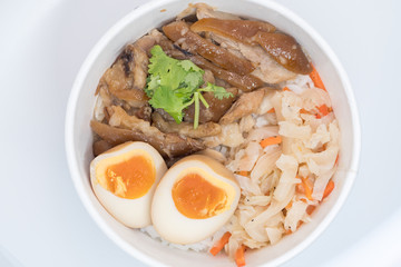 Stewed pork leg on rice; fresh ham on rice