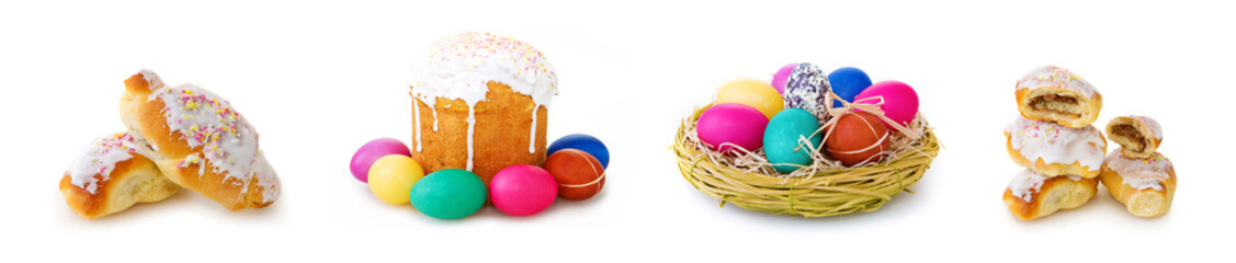 Fototapeta na wymiar Easter cake and easter eggs on white background.