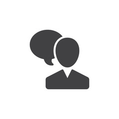 User and speech bubble, person talking icon vector, filled flat sign, solid pictogram isolated on white. Symbol, logo illustration. Pixel perfect