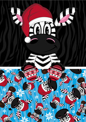 Cartoon Santa Hat Zebra Character