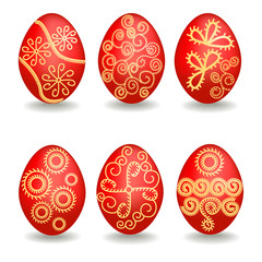 Easter eggs with decorative ornaments on a white background