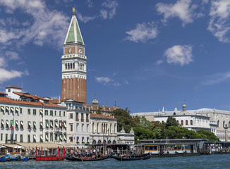 Fototapeta na wymiar Canal Grande and San Marco's Campanile againts a beautiful sky, Venice, Italy