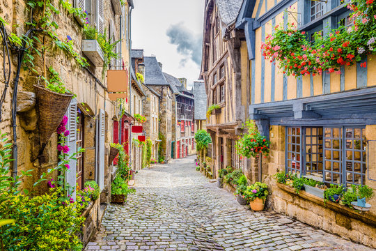 Beautiful alley scene in an old town in Europe