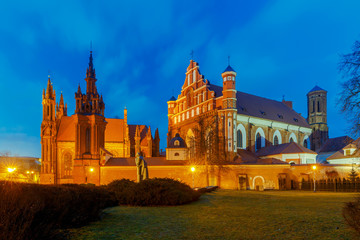 Vilnius. Catholic church of St. Anne at night.