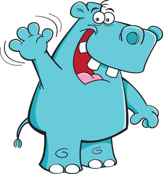 Cartoon illustration of a hippo waving.