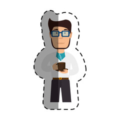 young man drinking coffee vector illustration design