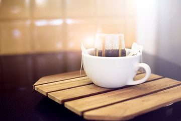 Instant freshly brewed cup of coffee,Drip bag fresh coffee