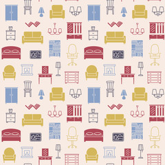 Furniture seamless color pattern. Background, illustration, vector, endless texture.