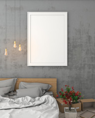 mock up poster frame in bedroom modern style interior background. 3d viz