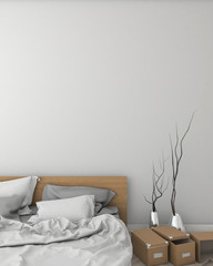 mock up bedroom hipster style interior background. 3d viz