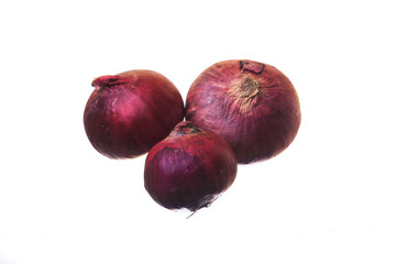 Red onion isolated on white background.