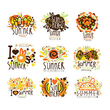 Summer set for label design. Summer travel, sea, beach, holiday, adventure vector Illustrations