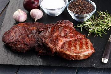 Barbecue Rib Eye Steak on Slate Slab - Dry Aged Wagyu Entrecote Steak