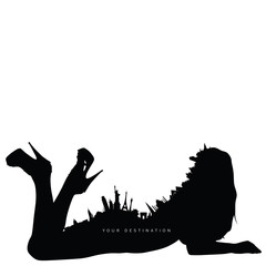girl with travel icon silhouette