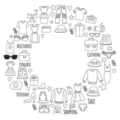 Fototapeta premium Sale Shopping Market Internet shop Discount Vector set of doodle icons for sale
