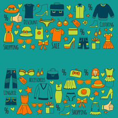 Sale Shopping Market Internet shop Discount Vector set of doodle icons for sale
