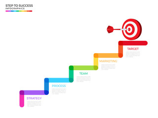 Stair step to dart board target and success concept. Business timeline modern colorful infographics template with icons and elements. Can be used for workflow layout, banner, diagram, web design