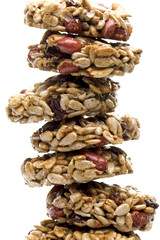 Useful delicacy. Nuts and seeds close-up on a white background