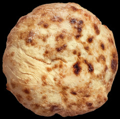 Leavened Flatbread Loaf Isolated on Black Background