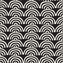 Monochrome minimalistic seamless pattern with arcs. Simple hand drawn texture. Vector background with rounded inky lines 