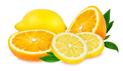 Fototapeta na wymiar lemon and orange fruit isolated on white