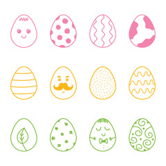 Set, collection of cute colorful doodle easter eggs.
