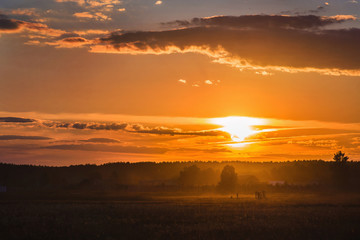 Fototapeta na wymiar Sunset in the russian village