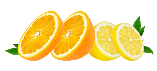     lemon and orange fruit isolated on white