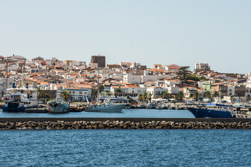 Fototapeta na wymiar view of beautiful port in Arbatax harbor village Sardinia italy sardegna