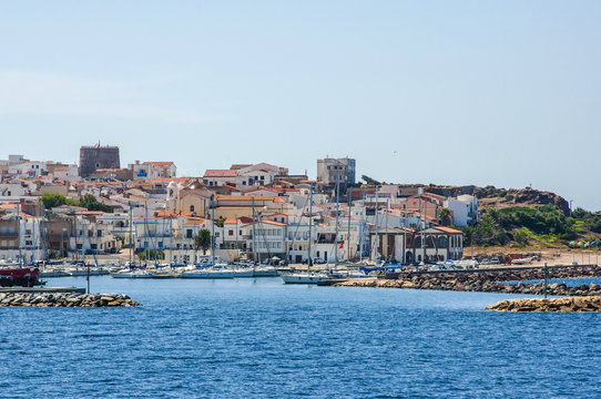 view of beautiful port in Arbatax harbor village Sardinia italy sardegna
