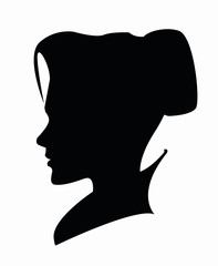 Profile silhouette of beautiful woman icon.Icon Face. Girl in a coat profile on white background.