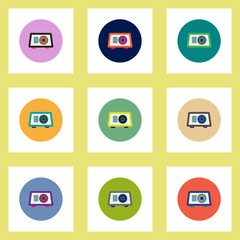 Collection of stylish vector icons in colorful circles radio