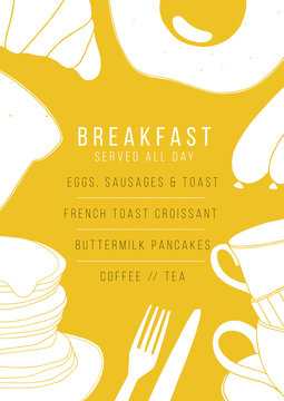 Breakfast menu vector design. Hand drawn breakfast food. Cropped with clipping mask