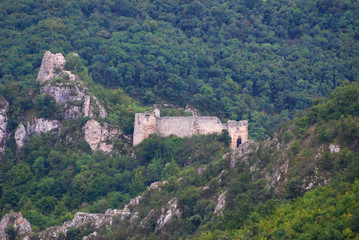Fototapeta na wymiar Hill on mountain Ozren with a remains of a medieval fortress called Soko Grad. Old town neer spa centar in Sokobanja