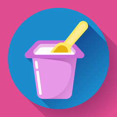 yogurt cup with a spoon flat icon Vector Illustration