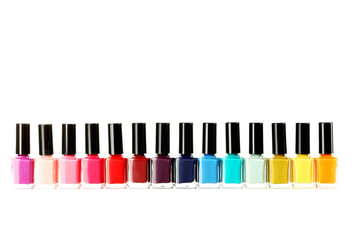 Bottles of nail polish isolated on a white