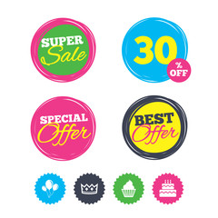 Birthday party icons. Cake and cupcake symbol.
