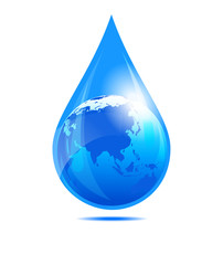 Obraz premium Water Drop World, Asia, China, Far East, India, Globe in a Water Droplet
