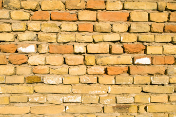 Background from yellow brick during a sunny spring day