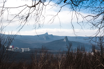 View on mountain from Razvalka mounain, Northern Caucasus, Russia.