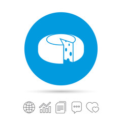 Cheese wheel sign icon. Sliced cheese.