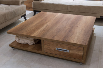 Closeup of coffee table in living room interior