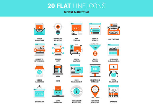 20 Line Art Marketing and Advertising Icons 2