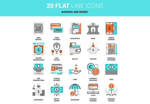 20 Line Art Banking and Money Icons