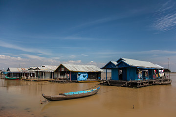 Fisherman's boat and house. Tonle Sap lake, Siem Reap, Cambodia