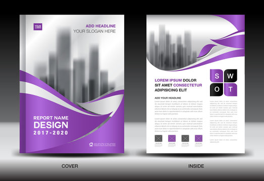Annual report brochure flyer template, Purple cover design, business, company profile, book, magazine ads, booklet,catalog, infographics