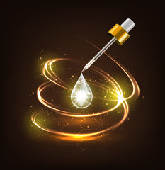 Drop of hyaluronic acid magic effect. Vector abstract illustration of advertising template.