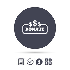 Fototapeta premium Donate sign icon. Dollar usd symbol.