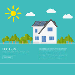 Clean modern house with solar panels. Eco friendly alternative energy. Ecosystem infographics.