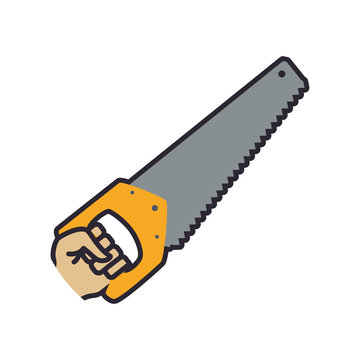 hand holding handsaw vector icon illustration graphic design